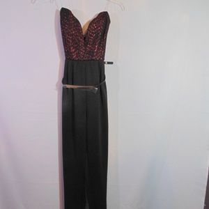 Lac Bleu Burgandy/Black jumpsuit size large NWT